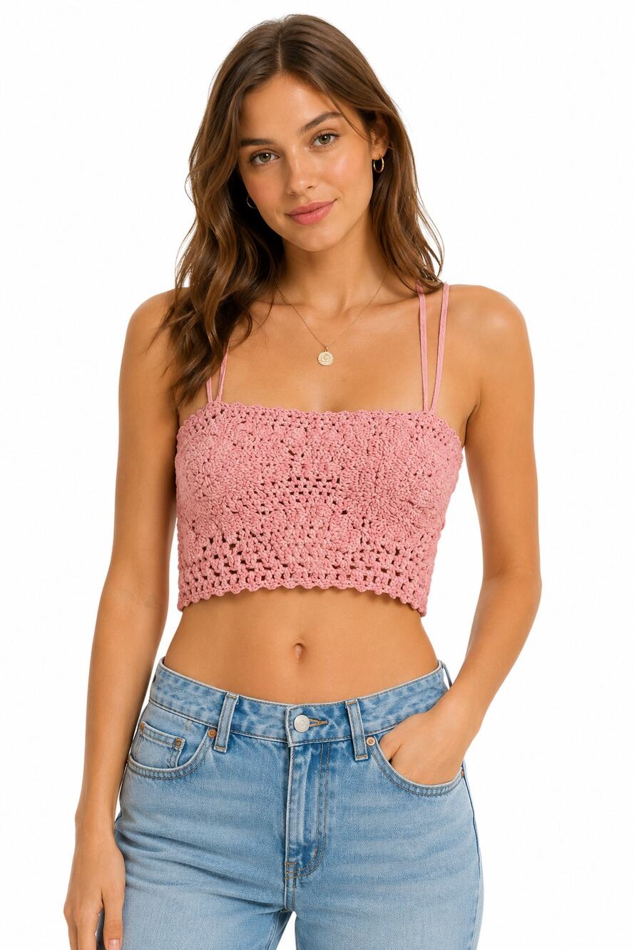 Free People Boho Crochet Lace Crop Top Pink Size L